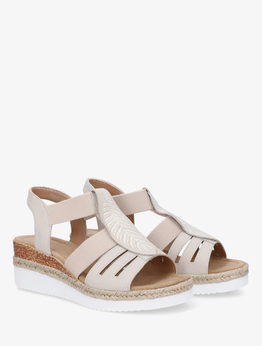 Sleehak sandalen met bladmotief - Beige - Image 4