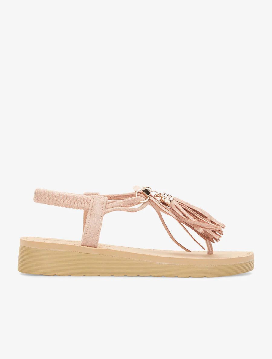 Sleehakken met kwastjes - beige