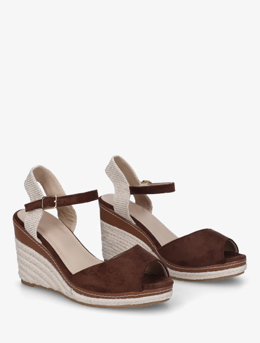 Sleehaksandalen met dambordpatroon en hielstuk - Bruin - Image 4