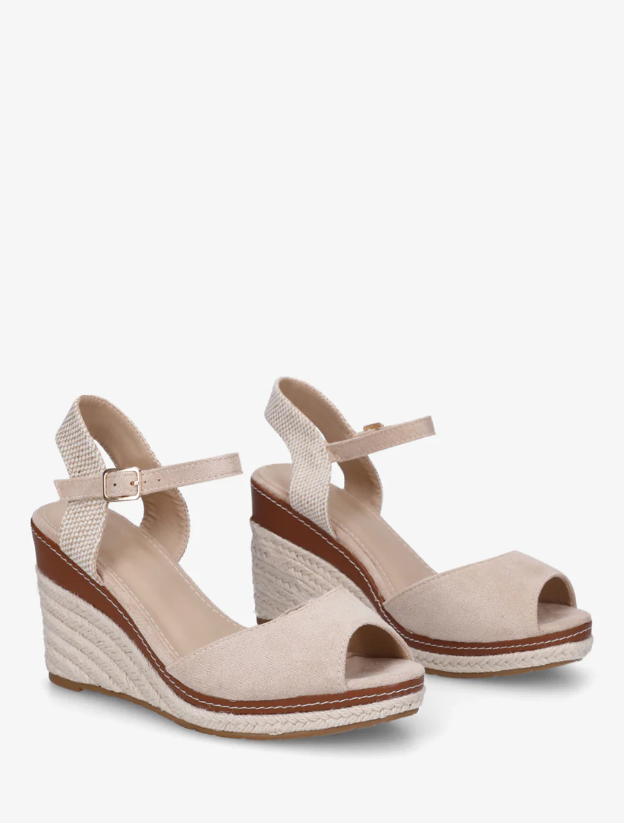 Sleehaksandalen met dambordpatroon en hielstuk - Beige - Image 4
