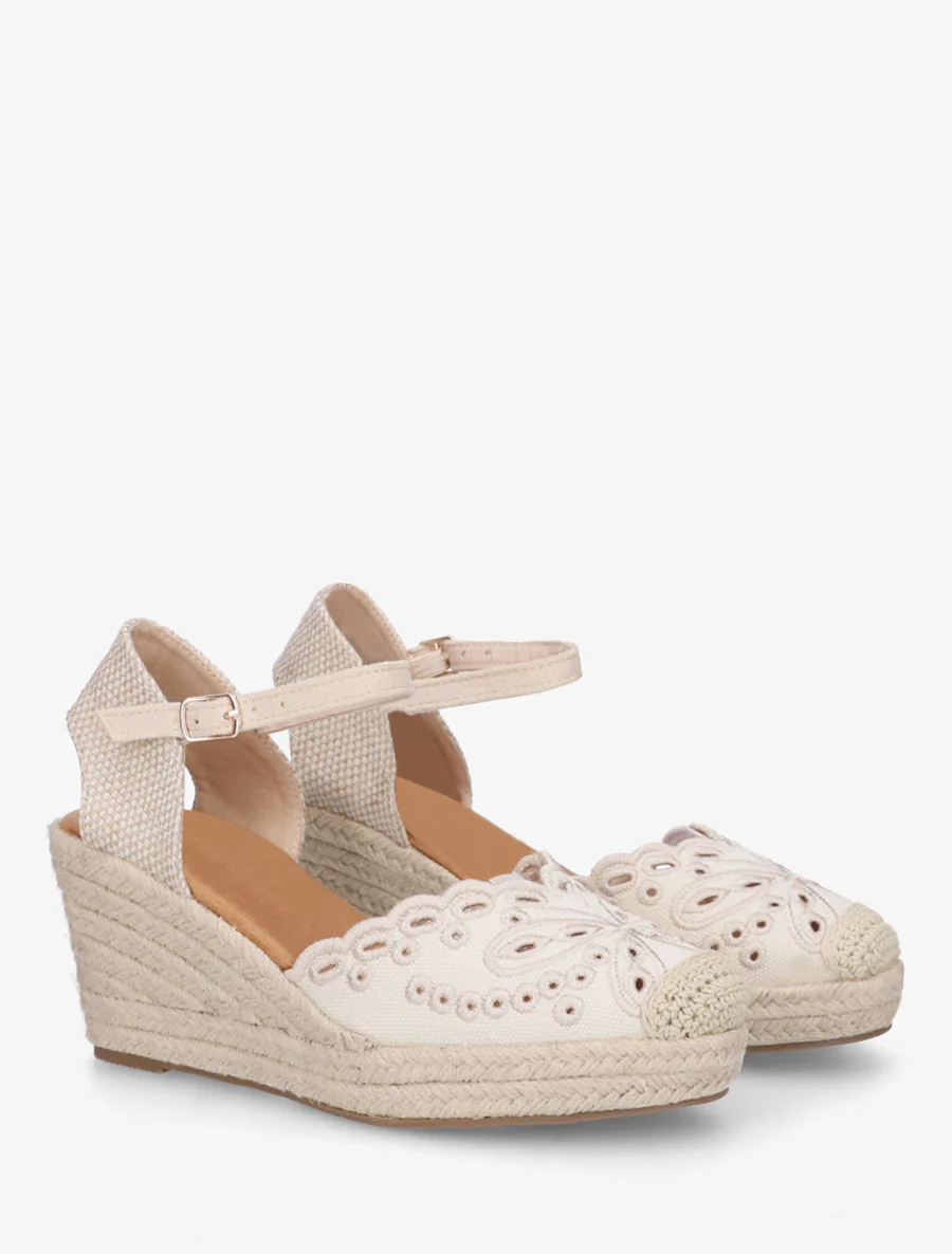 Sleehaksandalen met dambordpatroon en hielstuk - Beige - Image 4