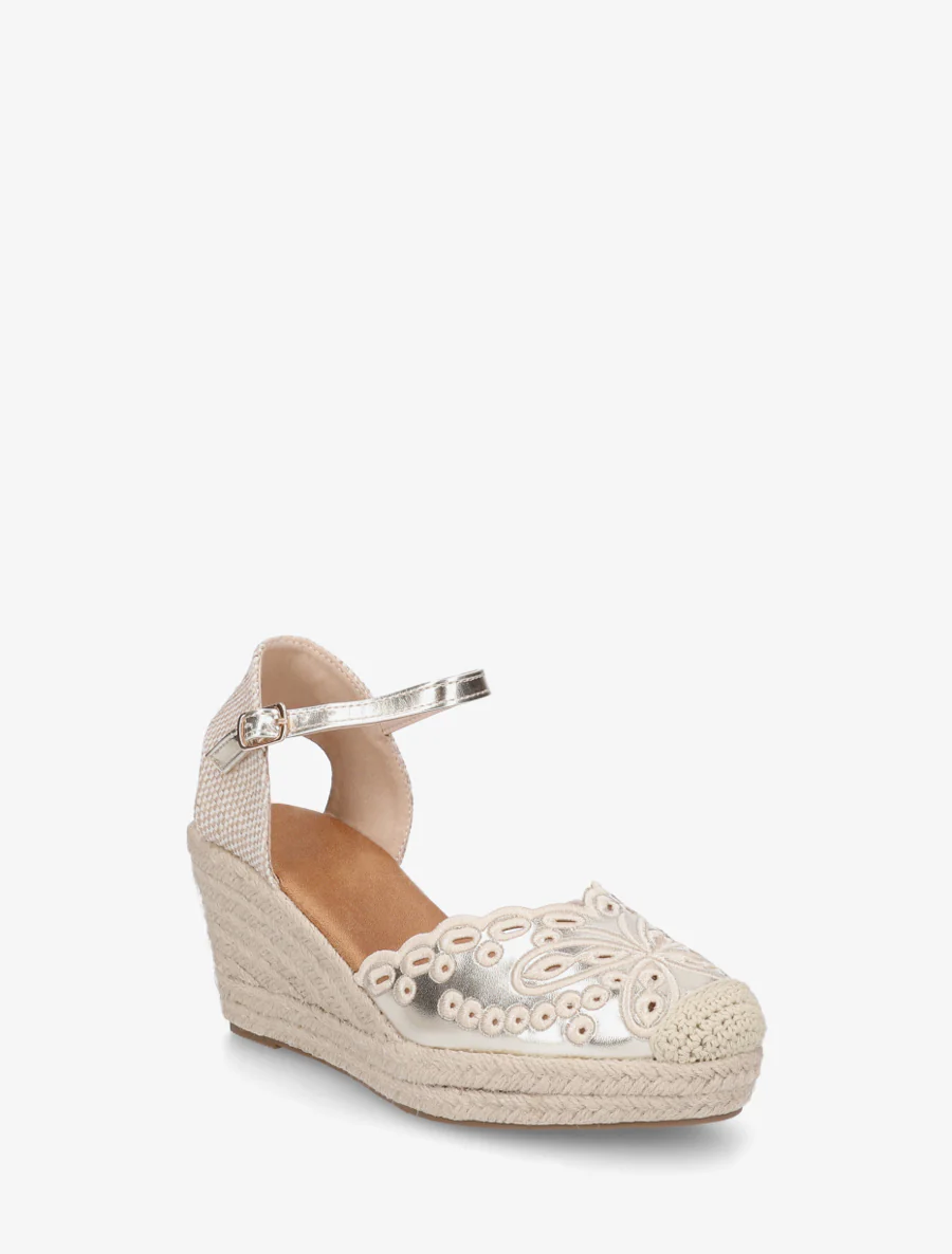 Sleehaksandalen met dambordpatroon en hielstuk - Goud - Image 2