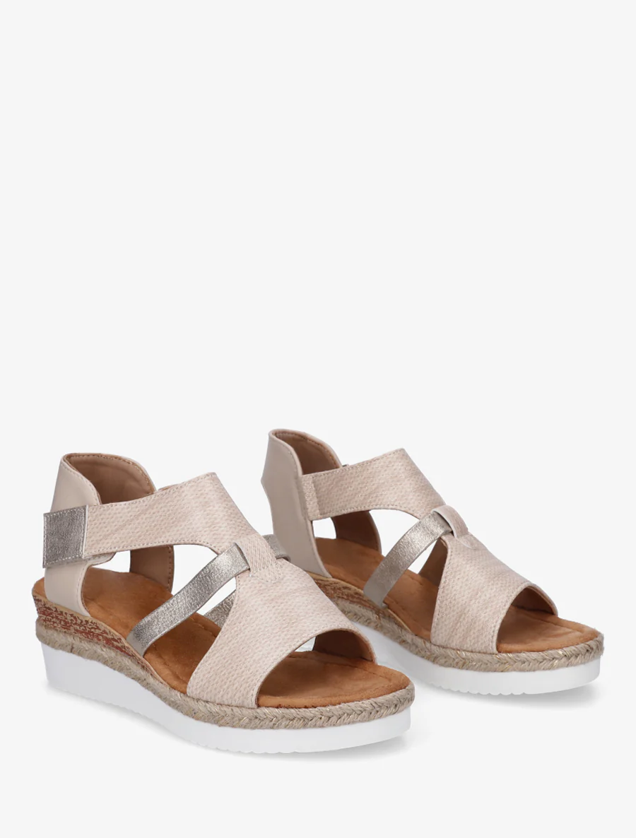 Sleehaksandalen met een textuurriempje - Beige - Image 4