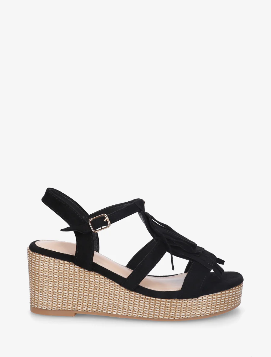 Sleehaksandalen met franjes - Zwart