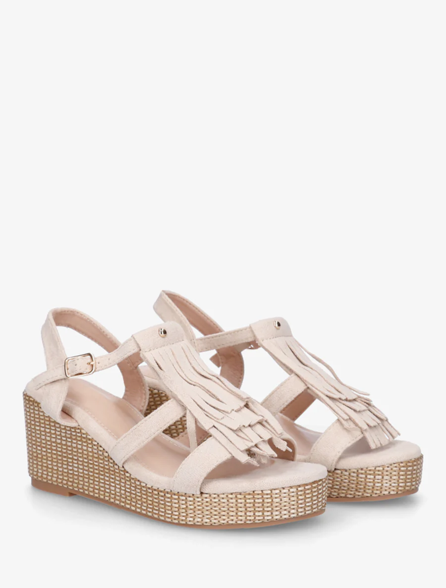 Sleehaksandalen met franjes - Beige - Image 4