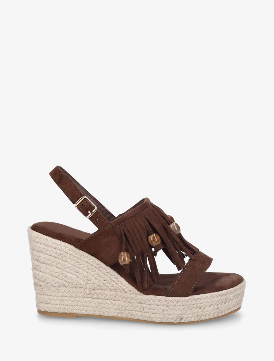 Sleehaksandalen met franjes van suèdine - Bruin