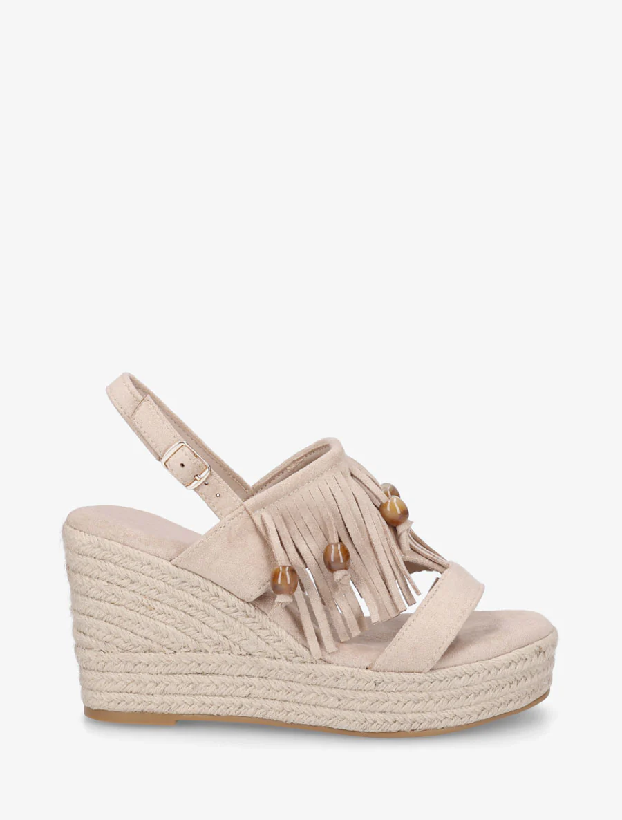 Sleehaksandalen met franjes van suèdine - Beige