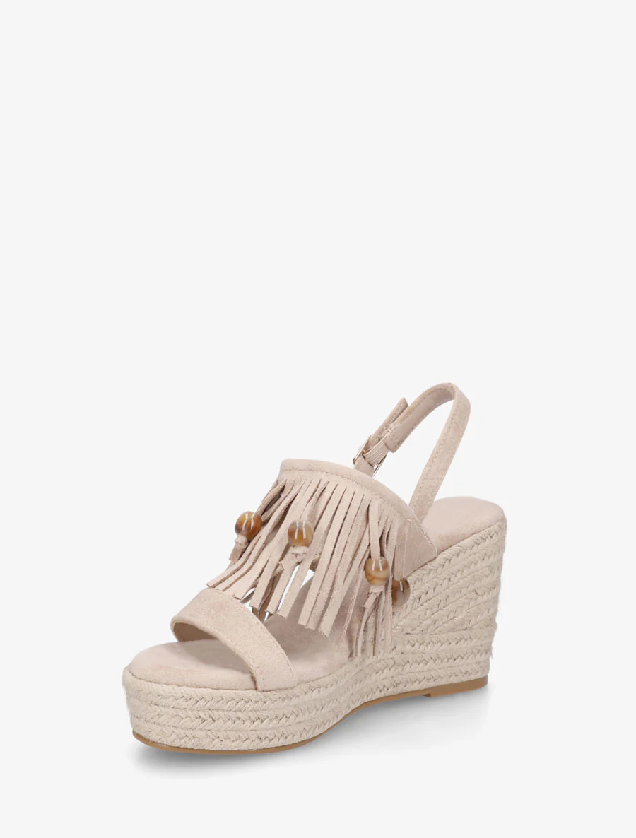 Sleehaksandalen met franjes van suèdine - Beige - Image 3