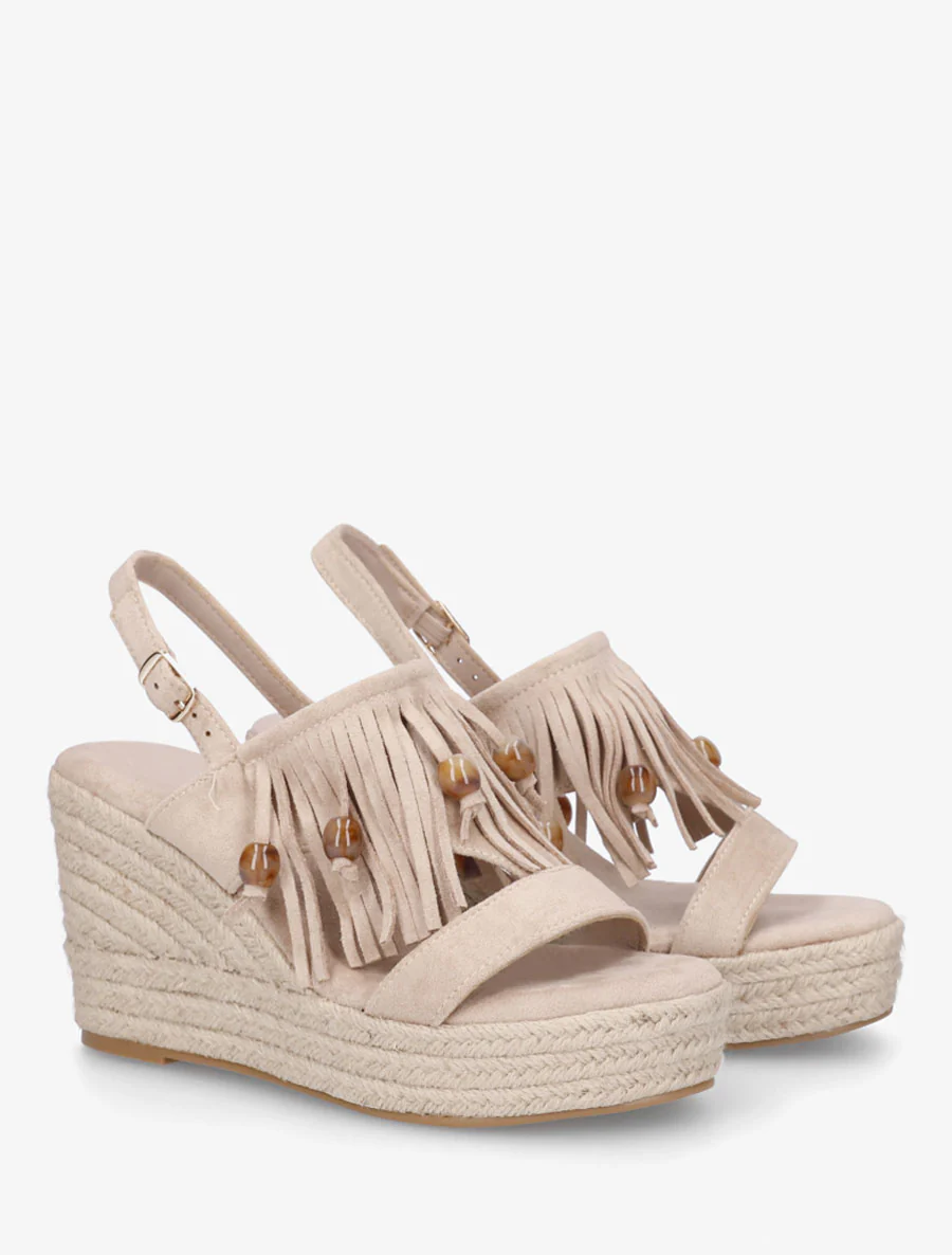Sleehaksandalen met franjes van suèdine - Beige - Image 4