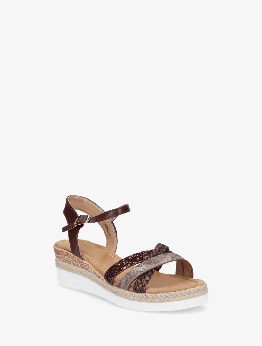 Sleehaksandalen met glinsterende fantasieriemen - Bruin - Image 2