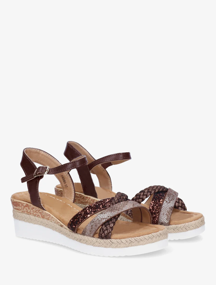 Sleehaksandalen met glinsterende fantasieriemen - Bruin - Image 4