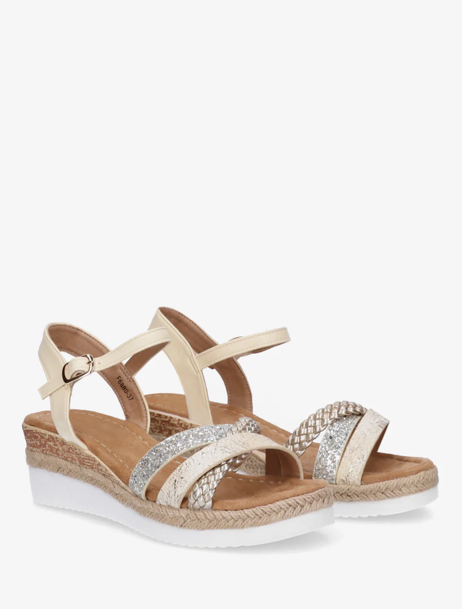 Sleehaksandalen met glinsterende fantasieriemen - Beige - Image 4