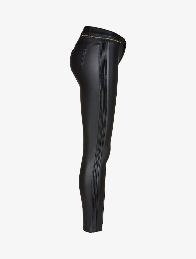 Slim broek in imitatieleer met plooien aan de zijkanten - zwart - Image 3