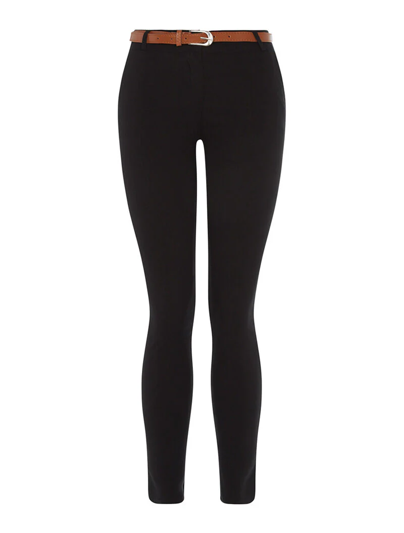 Slim broek met riem effen - zwart