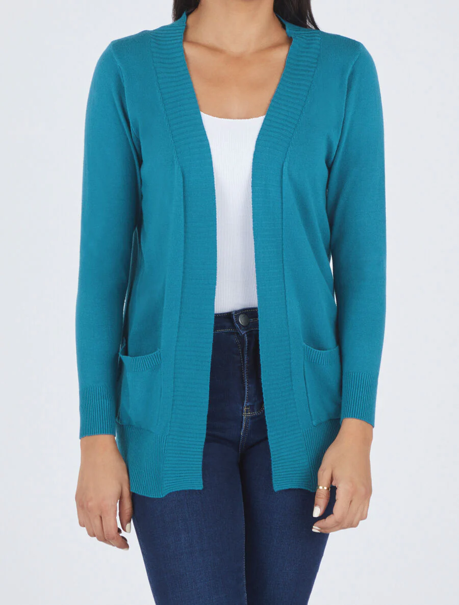 Slim effen vest met opgestikte zakken - Blauwgroen - Image 4