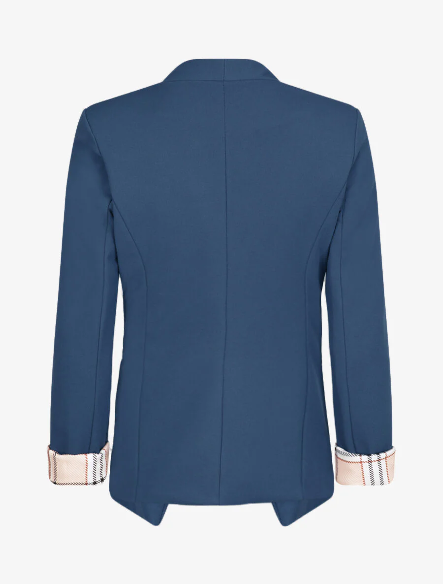 Slim-fit blazer met effen kleur en geruite revers - Petrolblauw - Image 2