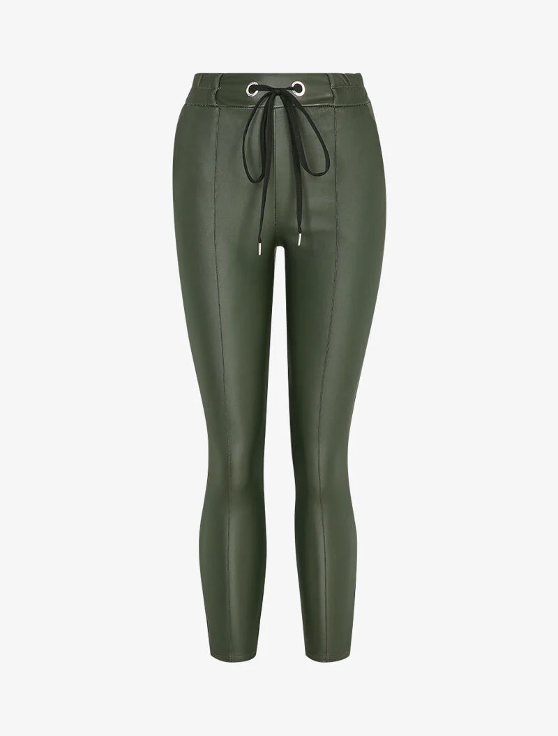 Gecoate slim fit broek met contrasterende naden - Kaki