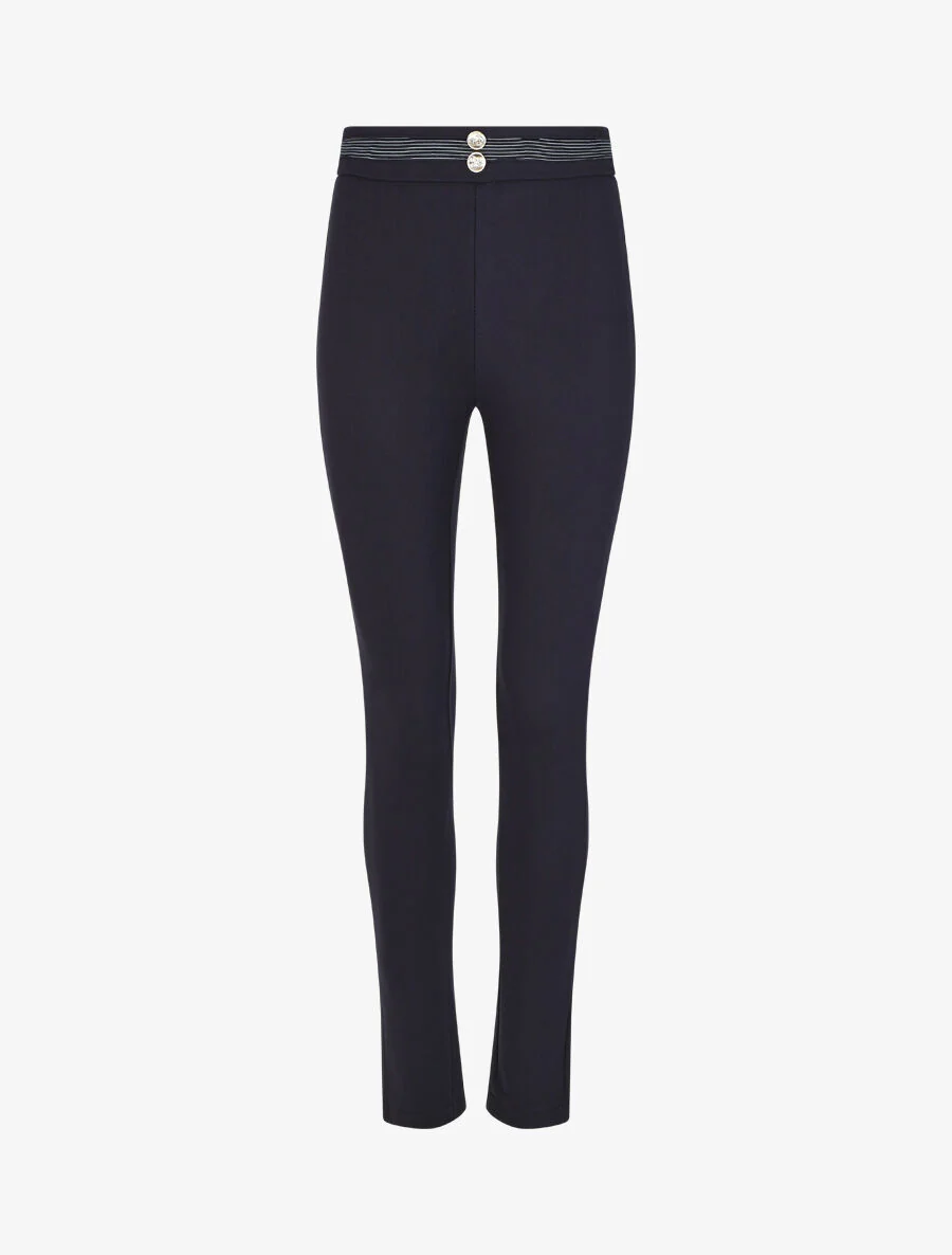 Slim-fit broek met hoge taille - Donkerblauw