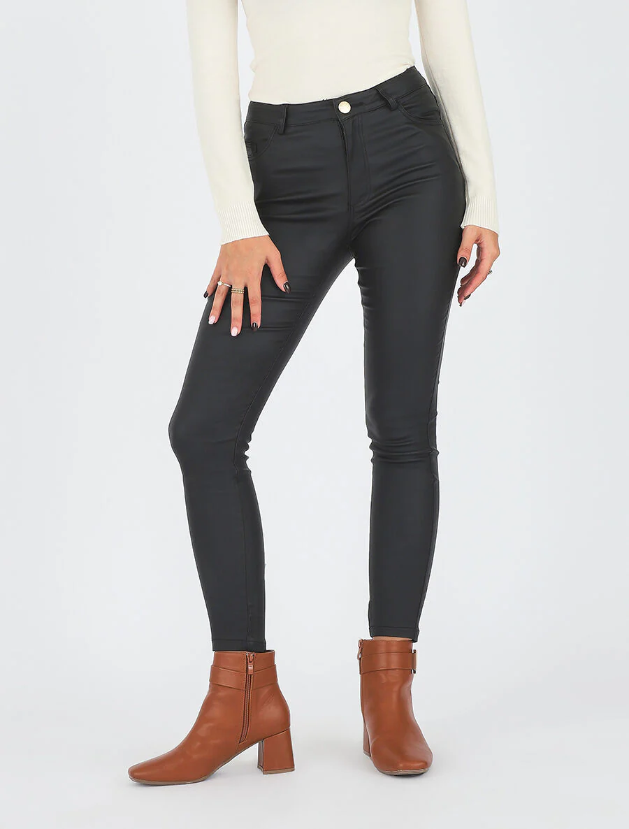 Slim-fit broek met wax-effect - Zwart - Image 4