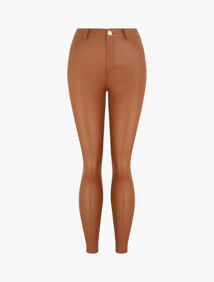 Slim-fit broek met wax-effect - Kameel