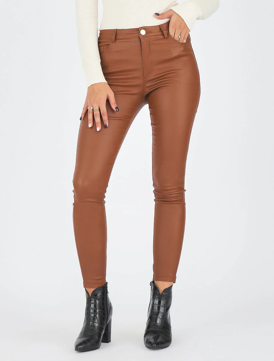 Slim-fit broek met wax-effect - Kameel - Image 4