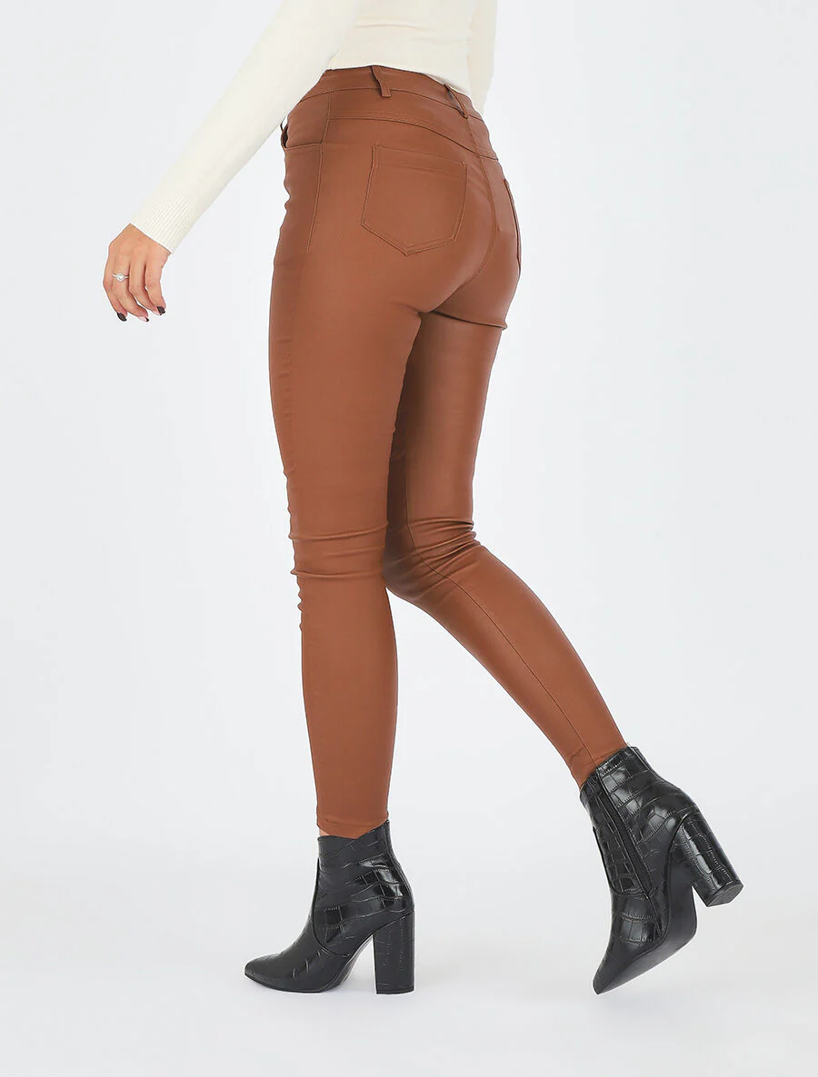 Slim-fit broek met wax-effect - Kameel - Image 5
