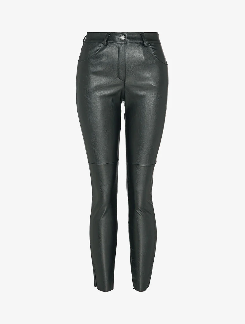 Slim fit broek met standaard taille in imitatieleer - Zwart