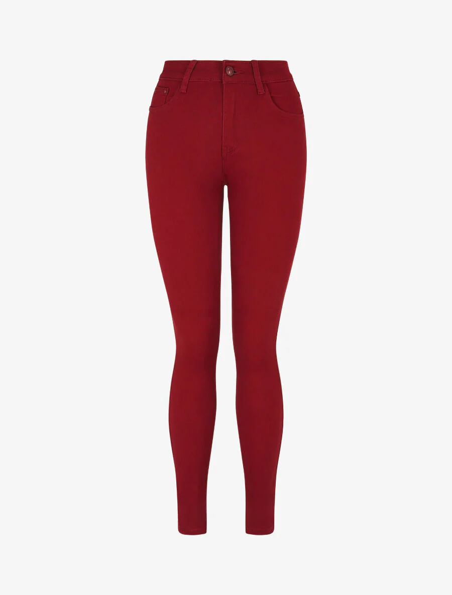 Slim fit effen jeans - bordeauxrood