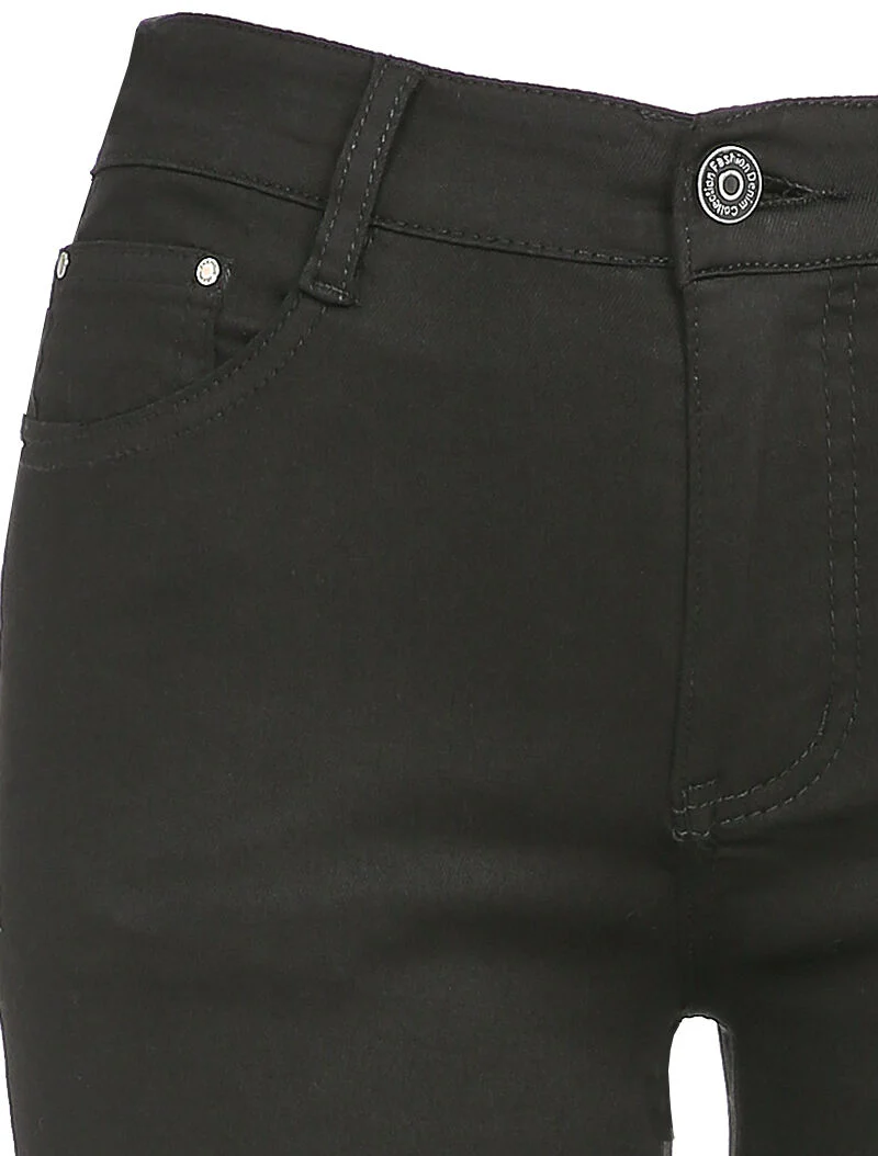 Effen slim jeans met standaard taille - Zwart - Image 3