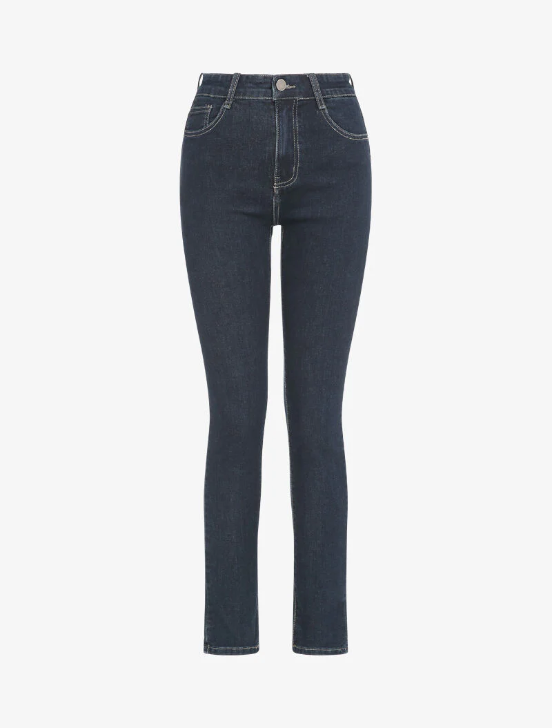 Slim jeans met achterzakken en strassdetails - Donkerblauw
