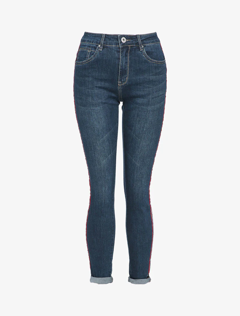 Slim fit jeans met contrasterende strepen - Blauw denim