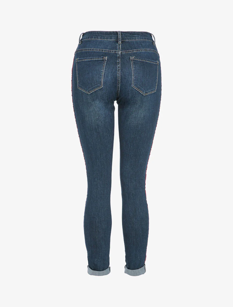 Slim fit jeans met contrasterende strepen - Blauw denim - Image 2