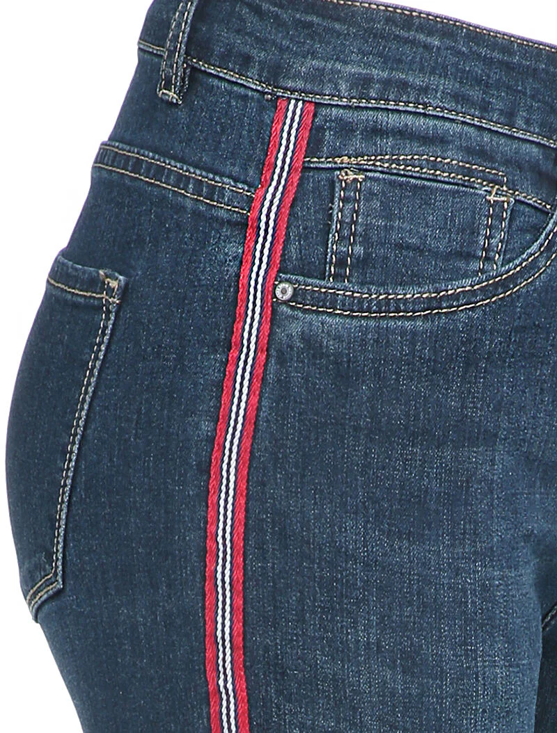 Slim fit jeans met contrasterende strepen - Blauw denim - Image 4