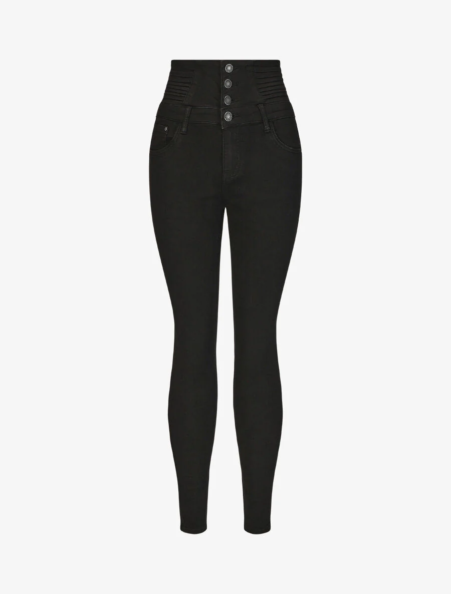 Slim-fit jeans met empire taille - zwart