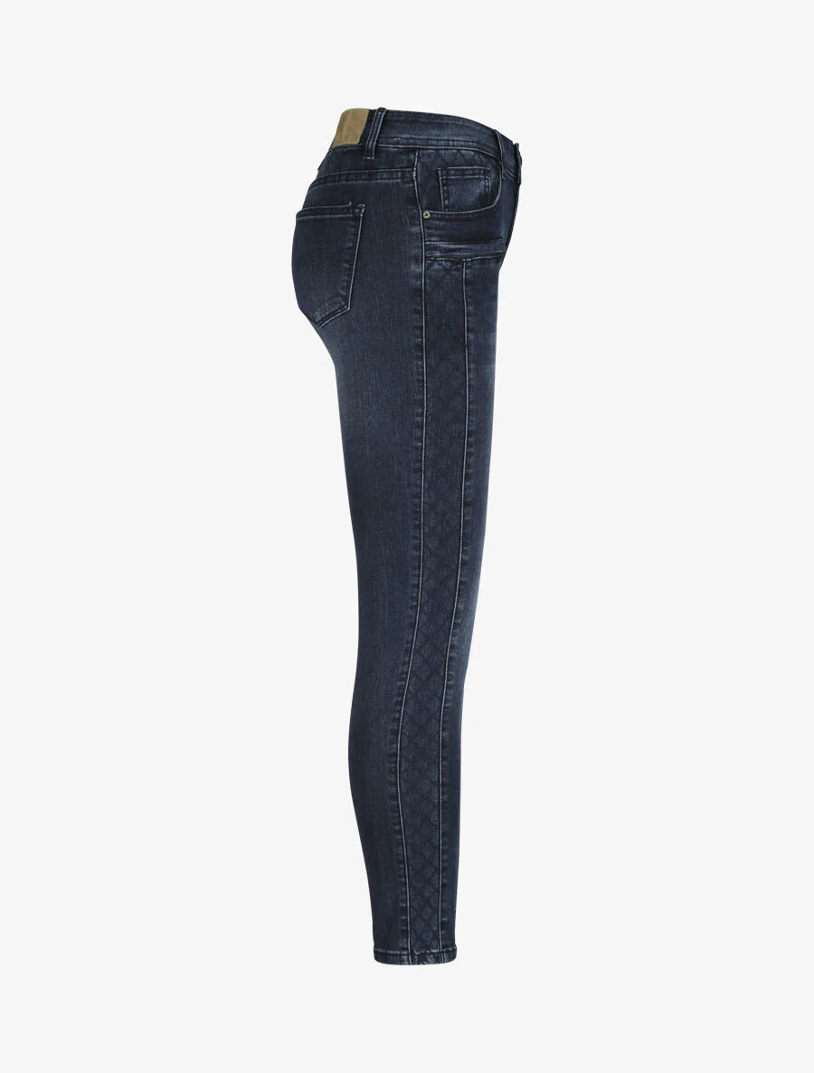 Jean slim met geborduurd ruitjespatroon - Ruw denim - Image 3