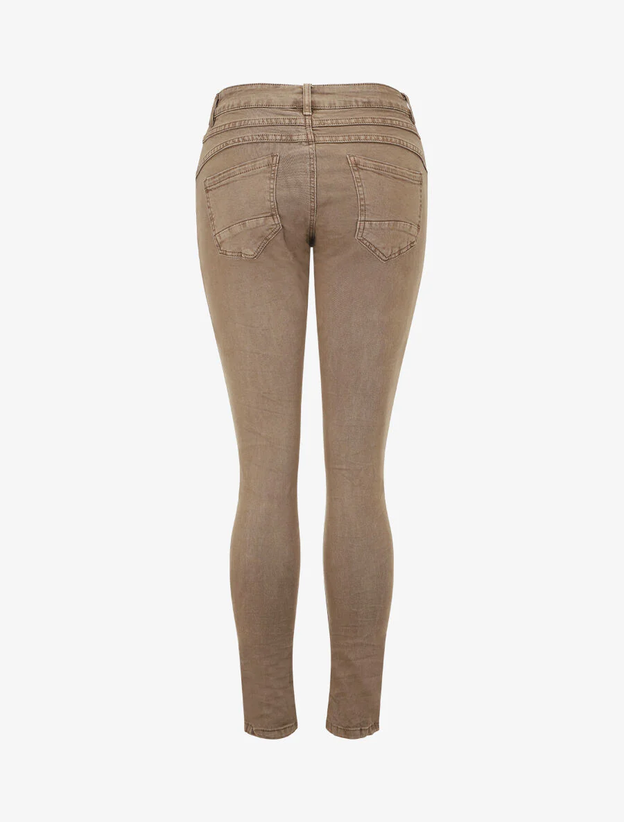 Slim-fit jeans met gerimpeld effect - Taupe - Image 2