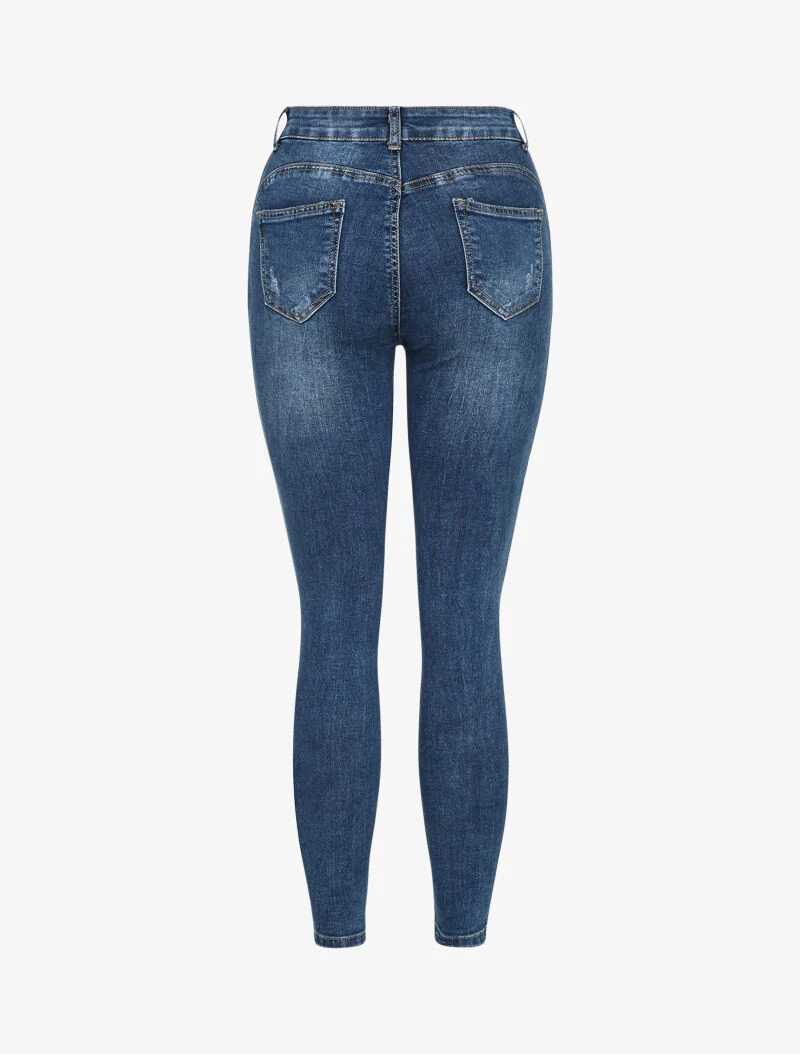 Slim jeans met wassing en scheuren - Blauw denim - Image 2