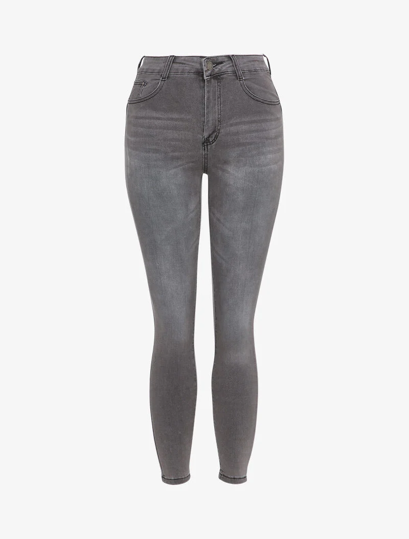 Hoge taille skinny jeans - Lichtgrijs