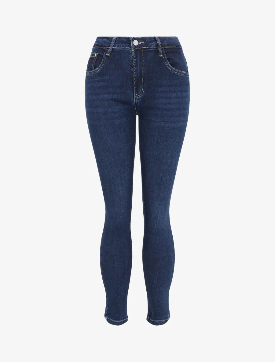 Hoge taille effen skinny jeans - Donkerblauw