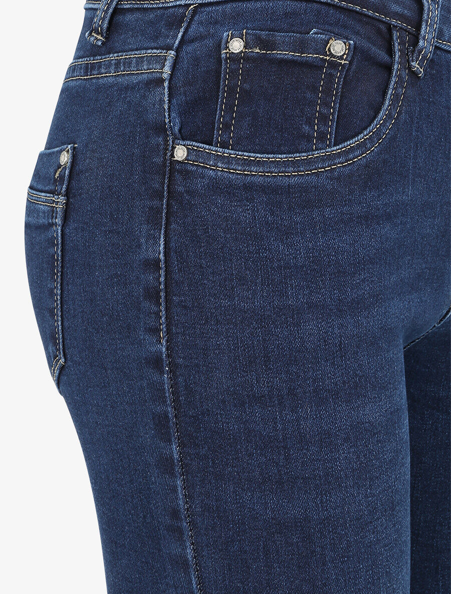Hoge taille effen skinny jeans - Donkerblauw - Image 3
