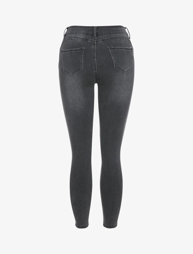 Slim fit jeans met hoge taille en krassen - Donkergrijs - Image 2