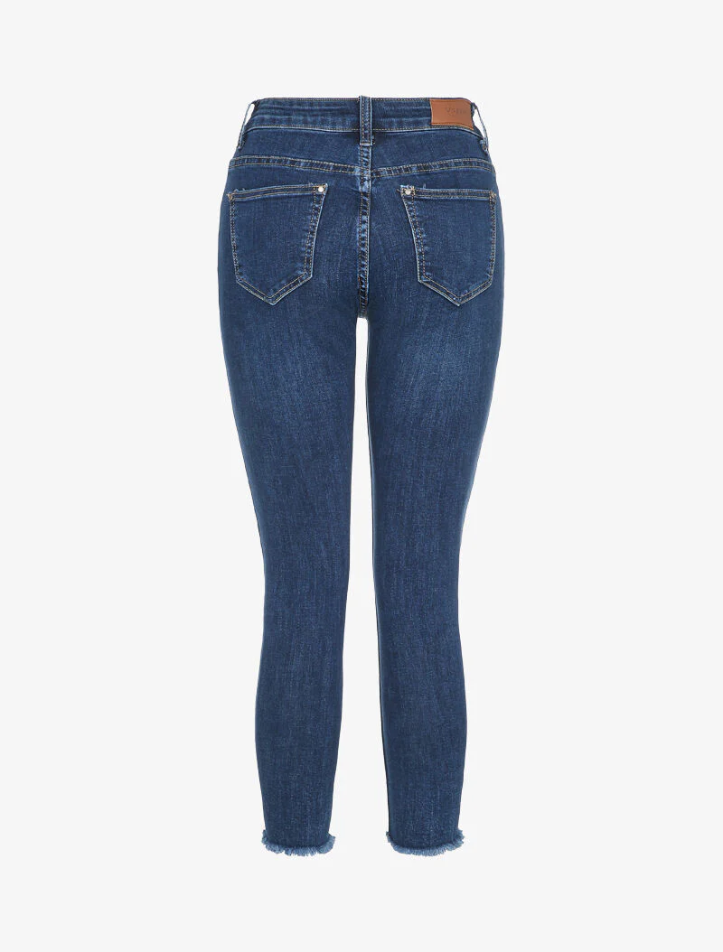 Slim fit jeans met rafelige randen en merklogo's - Blauw denim - Image 2