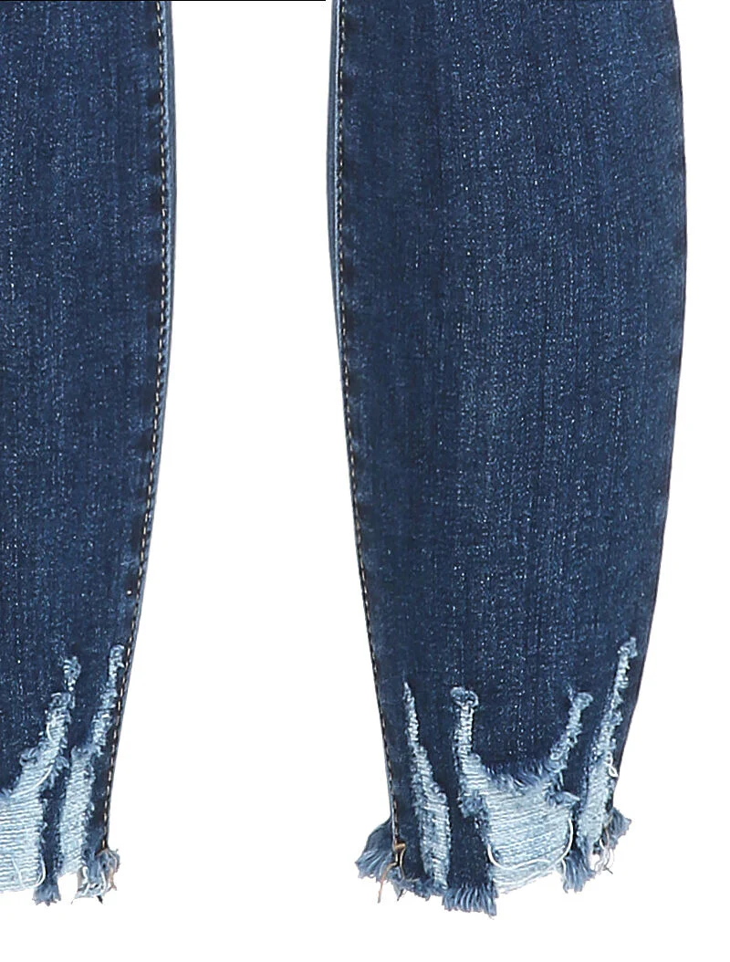 Slim fit jeans met rafelige randen en merklogo's - Blauw denim - Image 3