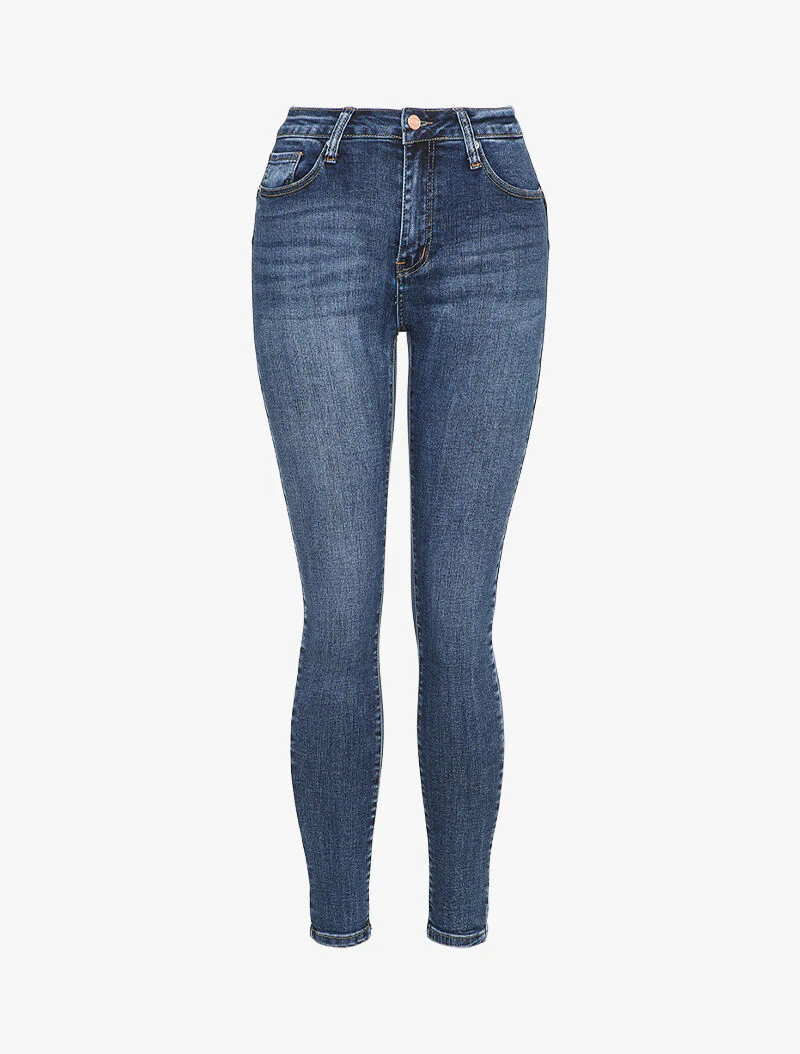 Slim fit jeans met standaard taille - Blauw denim