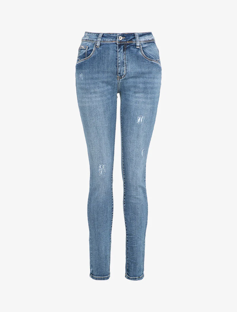 Slim jeans met zakken en strassdetails - Licht denim