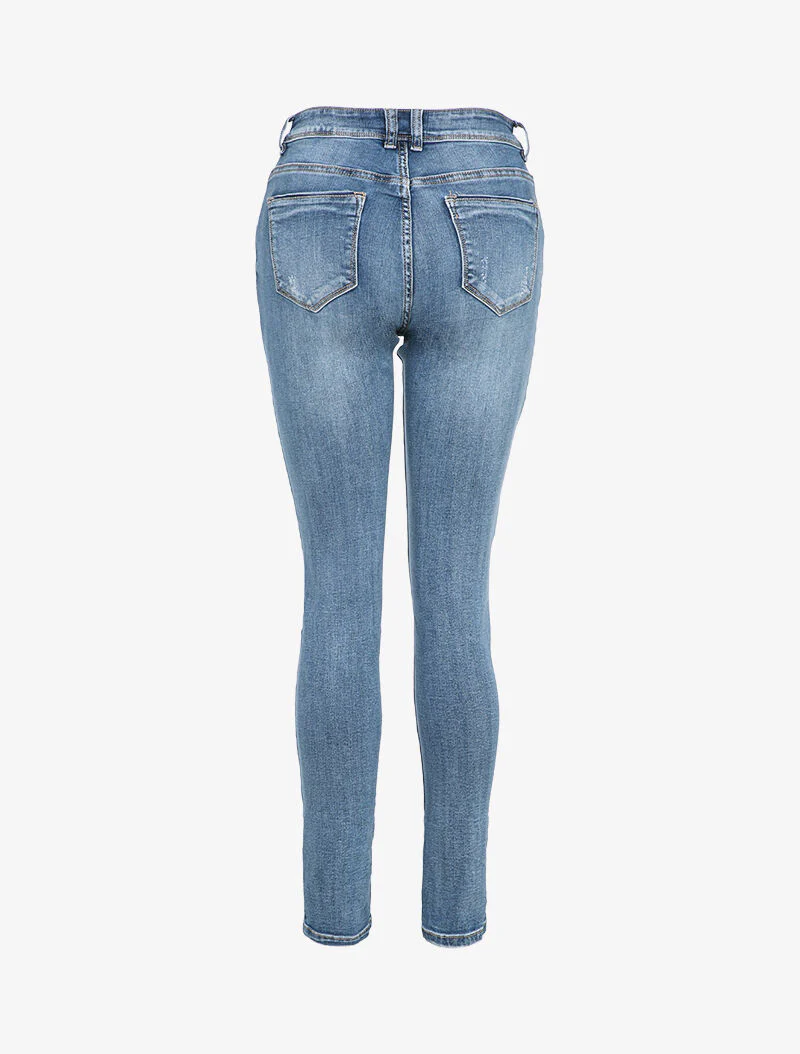Slim jeans met zakken en strassdetails - Licht denim - Image 2