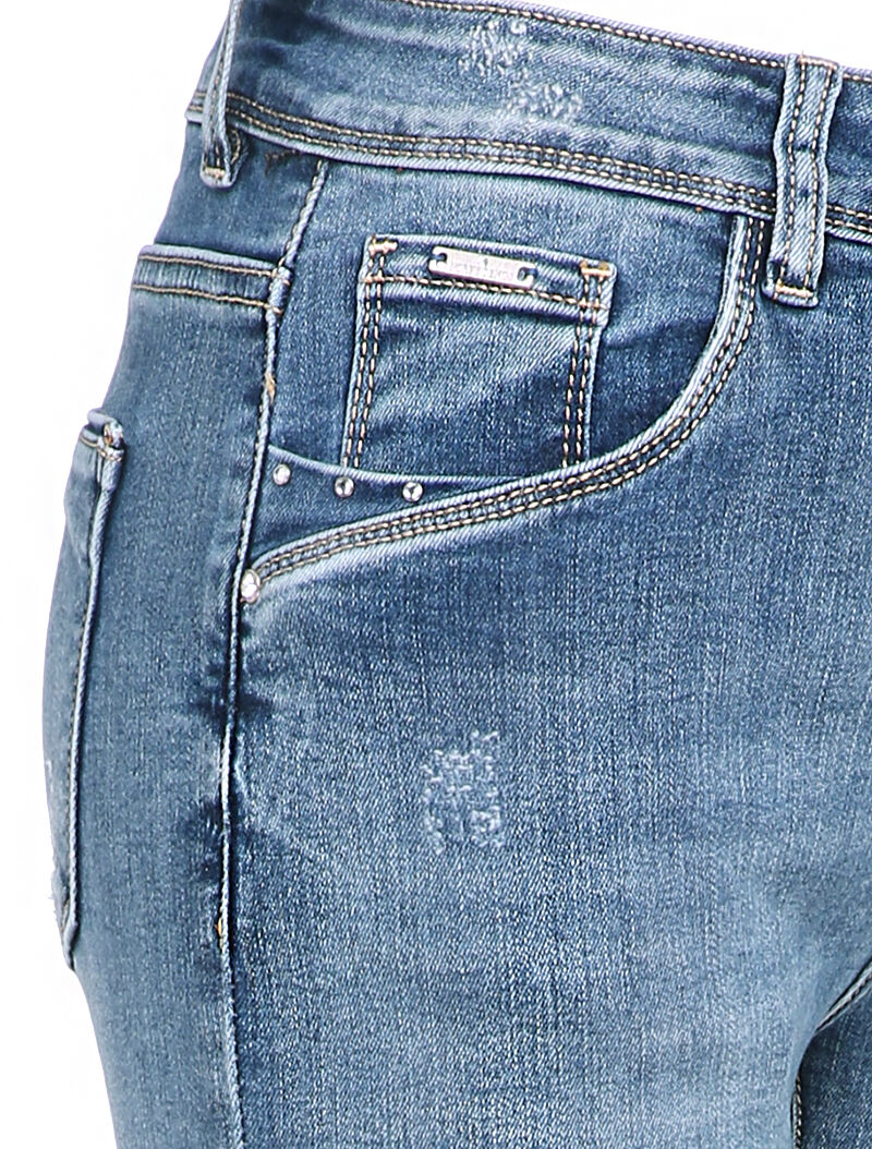 Slim jeans met zakken en strassdetails - Licht denim - Image 3
