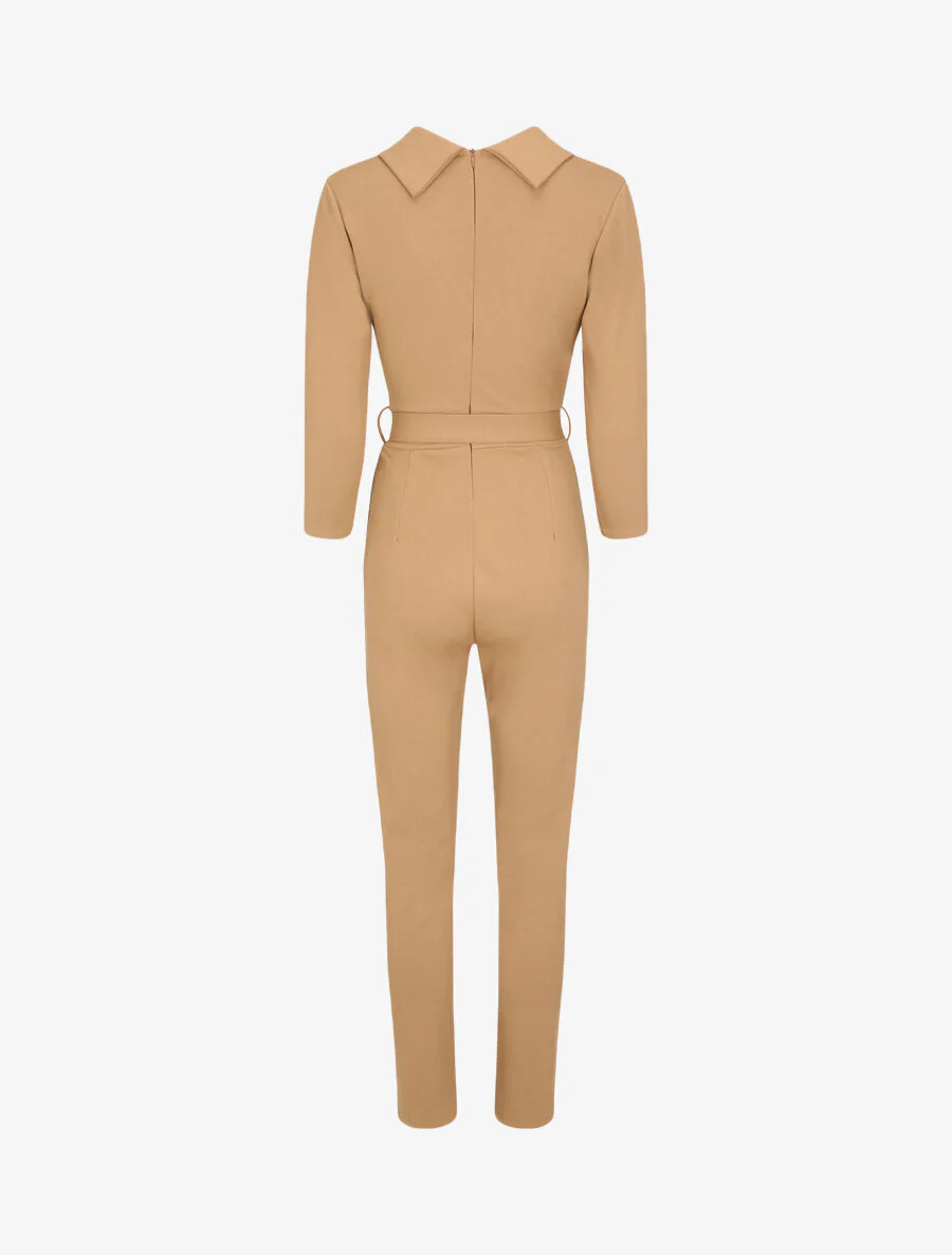 Slim-fit jumpsuit met overslaghals - Kameel - Image 2
