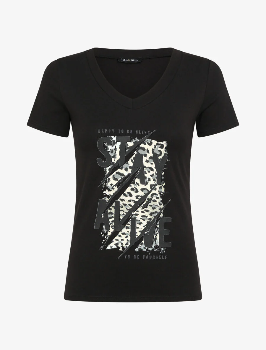 Slim fit T-shirt met geborduurde boodschap - Zwart