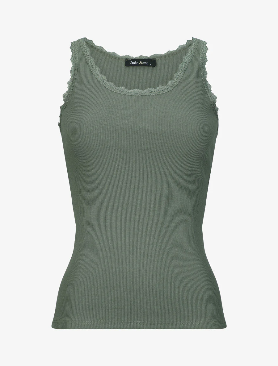 Slim-fit T-shirt met ronde kanten kraag - Kakigroen